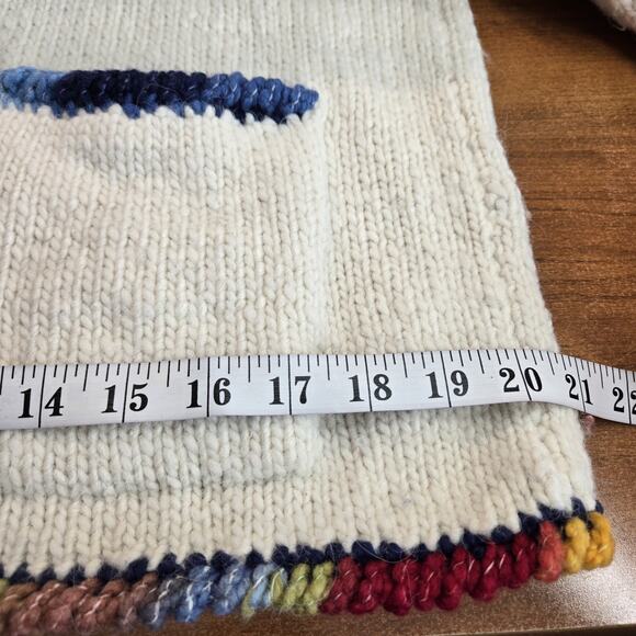 The Sweater Venture Hand Knit Wool Alpaca Cardigan Ivory Multi Fringe Zip Front - Picture 12 of 15